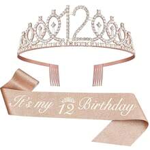 2pcs/Set Birthday Sash And Tiara For Women Including Birthday Crown,It's My Birthday 11th 12th 13th 14th 15th 16th 17th 18th 19th 20th 21th 22th 23th 24th 25th 26th 29th 30th Birthday Sash Ribbon Fabulous Candles And Cake Topper, Birthday Women Gifts For Happy Birthday Party Favor Supplies For Rose Gold Party Accessories