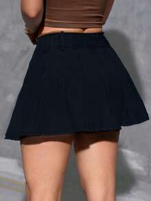 Falda de mezclilla tableada con short - Negro - Ver 2