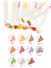 Cepillo de pestañas en forma de tubo con diseño de frutas de dibujos animados, cepillo de pestañas de cristal portátil y redondo para el peinado de pestañas