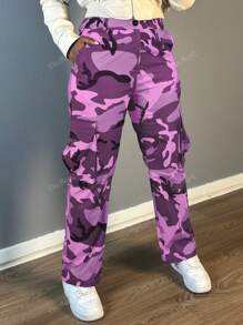 Women's Casual Camouflage Print Straight Leg Cargo Pants
