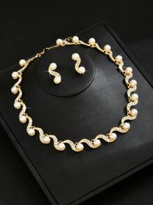 3 pièces/Set Collier de mariée géométrique, ensemble de bijoux élégants boucles d'oreilles, cadeau de remise des diplômes