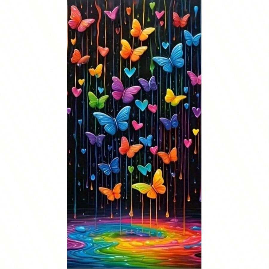 Large Diamond Painting Kit With Colorful Butterfly Pattern, 40X70cm/15.75X27.5inch. 5D Diamond Painting DIY Kit For Beginners And Adults, Includes Full Diamond Round Canvas Art Set (With Home Decor Tools) And Handmade Diamond Embroidery Set (No Frame) - Multicolor - View 1
