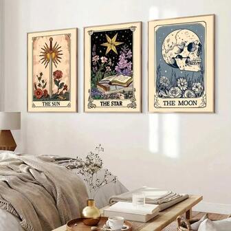 1 st abstrakt bohemiskt tarotkort sol måne stjärna kanvastryck halloween skräck skalle svärdkonst poster modern sovrum heminredning presenter dekor valfri ram
