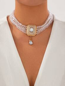 1pc Vintage Boho Style Multi-Layer Crystal Beaded Necklace, Elegant & Fashionable Glass Rhinestone Jewelry For Ladies, Suitable For Daily Outfits, Parties And Banquets - Beaded Necklace - View 4