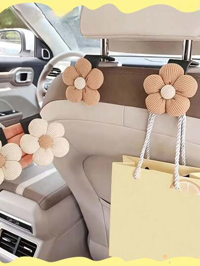 Juego de 1/2 ganchos lindos y de dibujos animados con diseño floral para el respaldo del asiento del automóvil | Colgadores de reposacabezas con diseño floral - Ganchos multiusos universales para bolsos, comestibles y decoración del automóvil - Instalación fácil para la organización del interior del asiento delantero y trasero