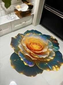 1pc Purple 3D Visual Abstract Flower Shape Mat, Made Of Siliceous Mud With Anti-Slip Bottom, Suitable For Sofa, Bedroom, Bathroom, Living Room, Bedside, Washable & Quick-Drying, Can Also Be Used As Absorbent Coaster