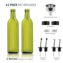 Oil Dispenser Bottle For Kitchen - Glass Oil Bottle Set - Oil & Vinegar Dispenser - Refill Funnel & Pouring Spouts & Labels