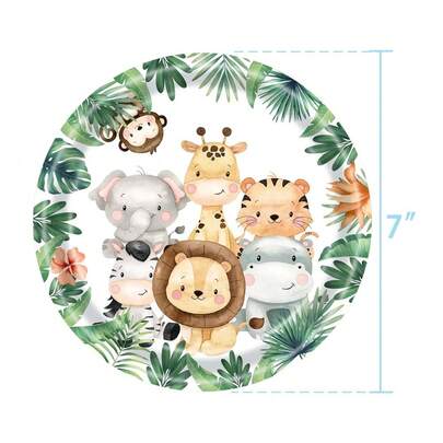 96 piezas/Set Juego de vajilla desechable con temática de animales de la jungla para 24 adultos, incluye platos, servilletas y vasos, adecuado para la fiesta de cumpleaños del bebé, picnic familiar, recuerdos de fiesta de cumpleaños, contenedores de alimentos desechables, bandejas de cocina, platos para pasteles