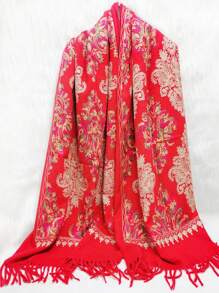 1 pièce Écharpe de femme en imitation cachemire brodée pour l'automne et l'hiver, épaissie et chaude, avec des glands, châle de voyage et cape style bohème brodé
