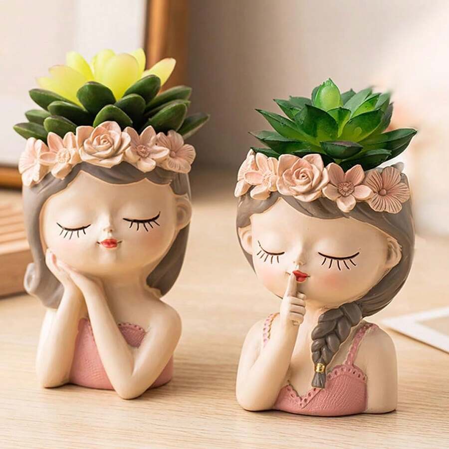 1 小号可爱少女脸形多肉植物花盆带排水孔仙女花园花盆礼物创意植物爱好者装饰花盆头花盆适合室内植物小仙人掌容器也适合家居桌面装饰小花盆