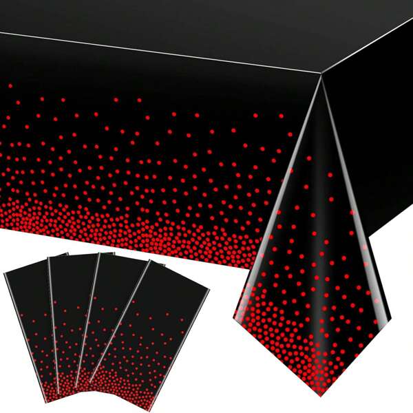 1 pacote de toalha de mesa de plástico com bolinhas vermelhas e pretas, estampa vermelha, confete, retangular, descartável, para decoração de festa de aniversário, casamento, chá de bebê, noivado, 54 x 108 polegadas