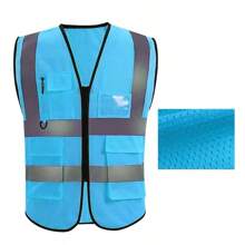 High Visibility Reflective Safety Vest With Pockets And Zipper Front, Neon Yellow, Meets ANSI/ISEA Standards