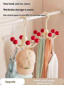 Wardrobe Hook, Multifunctional Rotatable Six Claw Hook Loset Organizer 360° Rotatable Space Saving Bras Underwear Sling, Hat, Tie Towel And Bathrobe Organizer Suitable For Wardrobes And Kitchen Cabinets,Bathroom Shelf