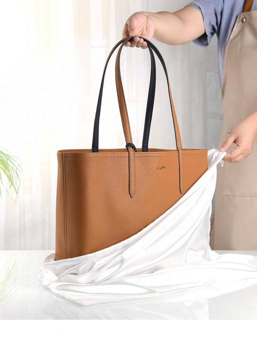 1pc Black Satin Drawstring Dust Bag, Suitable For Jewelry, Silk Dust-Proof Drawstring Travel Storage Bag, Portable Clothing Shoes Drawstring Pouch, Large Capacity Handbag Dust Bag, Self-Sealing Drawstring Storage Bag, Travel Accessories, Storage Organization - Multicolor - View 1