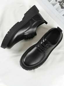 黑色新款男士商务鞋，婚礼鞋，休闲鞋，牛津鞋，英伦风格，正式场合，增高鞋，厚底，商务休闲日常步行鞋，男鞋（尺码偏大半码，脚窄者建议选择小一码） - 黑色 - 查看 1