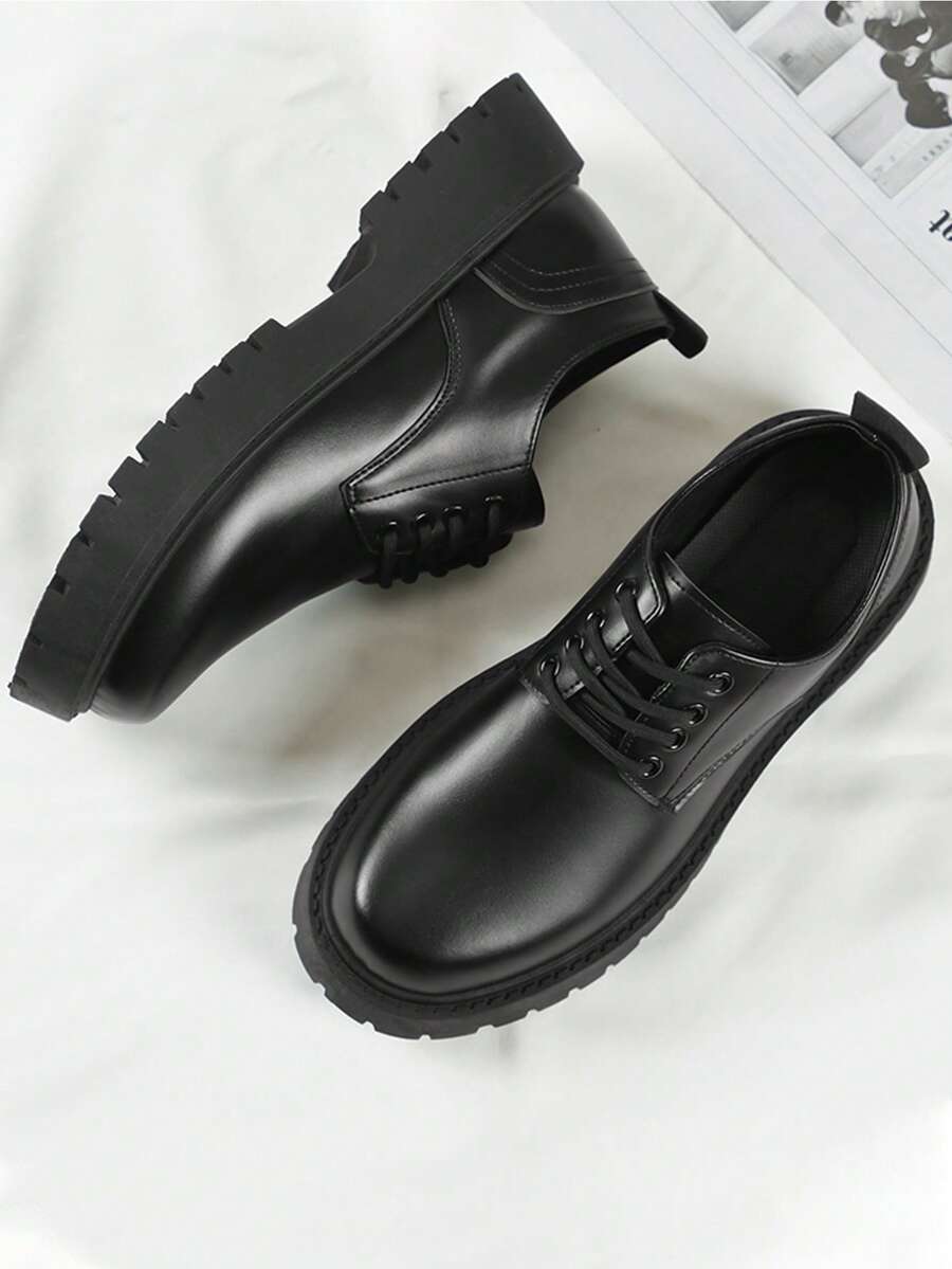 黑色新款男士商务鞋，婚礼鞋，休闲鞋，牛津鞋，英伦风格，正式场合，增高鞋，厚底，商务休闲日常步行鞋，男鞋（尺码偏大半码，脚窄者建议选择小一码） - 黑色 - 查看 1