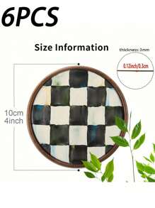 6 Stücke runde Holzuntersetzer - Schachbrettmuster - Kaffeetassen Getränkeuntersetzer für Heimdekoration Einweihungsgeschenk, dekorative Wein- und Bierbar-Untersetzer, 2D flacher Schutz für heiße und kalte Getränke, 4 Inches