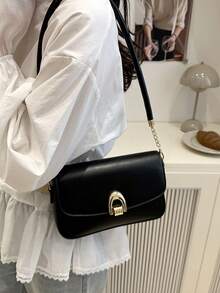 时尚纯色金属装饰多功能腋下单肩包，适合购物、钱包、学生、年轻女性、办公室女士。非常适合办公室、大学、工作、商务、通勤、户外活动、旅行和野餐 - 黑色 - 查看 3