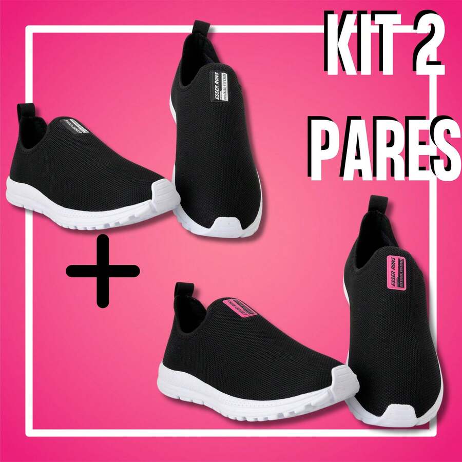 Kit 2 Tênis Meia Feminino Calce Fácil Botinha Ortopédico Esportivo Sneaker Slip On Casual confortável Academia - PTOBCO-PNKBCO - Visão 1