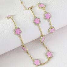 yhvmcl 1 pieza Elegante conjunto de collar de cadena multicapa de flor de cinco pétalos de metal minimalista para mujeres