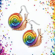 1 Pair Rainbow Style Snail Acrylic 2D Dangle Earrings, Cute & Fashionable Pride Month Jewelry