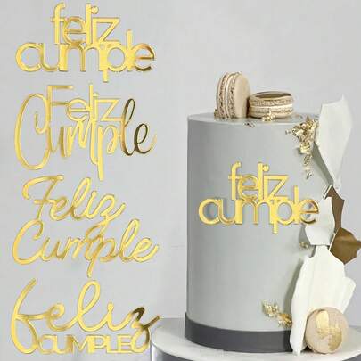 1个/3个/6个金色西班牙语生日快乐蛋糕装饰插牌，亚克力皇冠造型，生日派对甜点装饰签