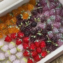 2/5/10/50pcs Handmade Plump Raspberry Glass Beads, 7 Vibrant Colors - Ideal For DIY Jewelry Making, Bracelets, Necklaces And Earrings - Realistic Fruit Design With Green Leaves