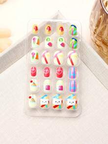 （168 件 7 包）和（24 件 1 包）儿童亚克力假指甲按压式预粘全覆盖闪光涂鸦熊、小狗、兔子和其他元素短儿童粘贴式假指甲套装适合儿童小女孩 - 可爱动物园主题