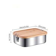 New 304 Stainless Steel Bamboo Lid Bento Lunch Box, Japanese Style Rectangular Outdoor Food Container, Airtight Wood Cover, Camping Cooking, Vintage Retro Picnic Lunch Box