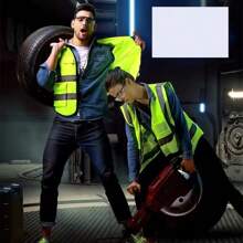 High Visibility Reflective Safety Vest With Pockets And Zipper Front, Neon Yellow, Meets ANSI/ISEA Standards