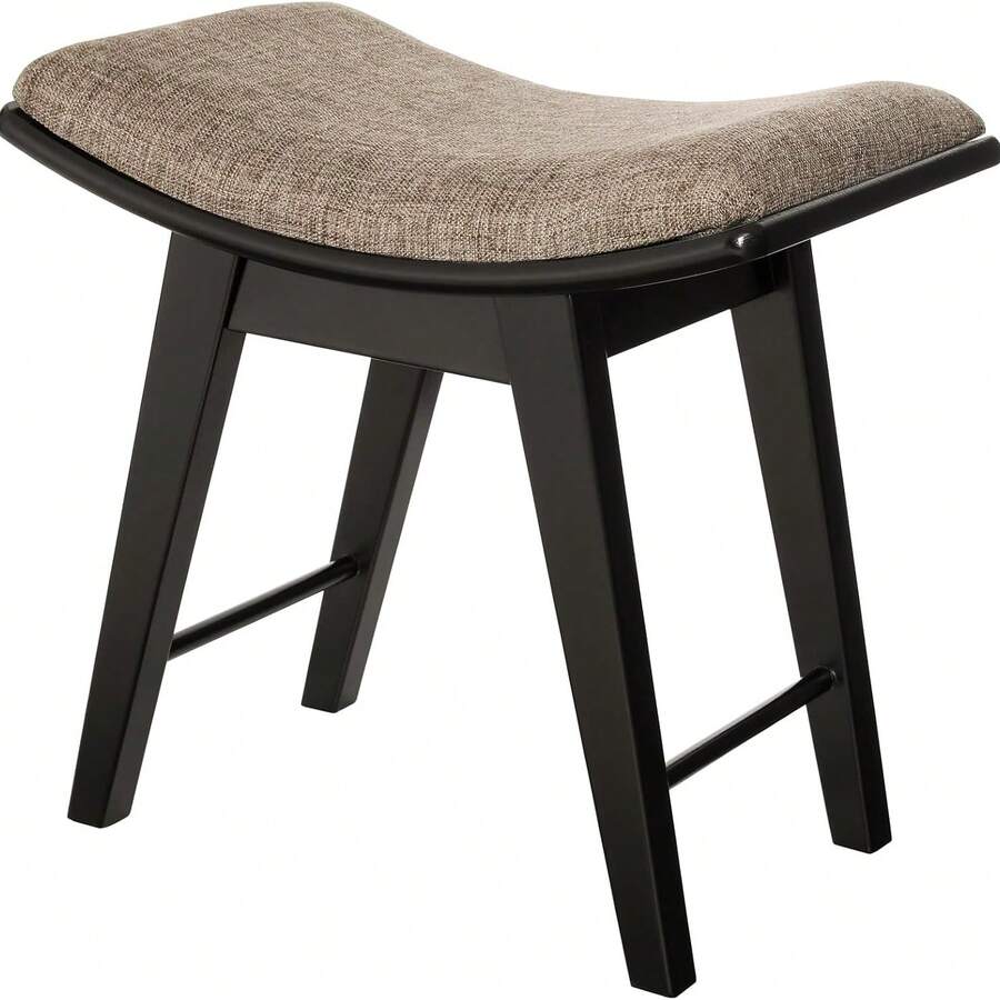Vanity Stool With Rubberwood Leg, Makeup Bench With Concave Seat Surface, Vanity Bench, Padded Cushioned Chair, Piano Seat, Easy Assembly, Black - Black - View 1