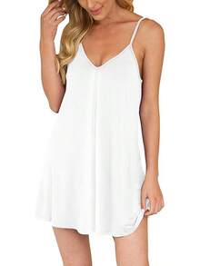 Nightgown Women Loose Sleepwear Pajama Dress Soft Nightshirt Sleeveless Nightdress Chemise - 白色 - 查看 1