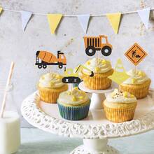 Toppers de Cupcake de Papel com Veículos de Desenho Animado, Carro, Avião, Escavadeira - "Feliz Aniversário!" Palitos de Bolo, Decoração de Festa de Aniversário, Decoração de Chá de Bebê