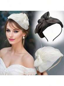 1 Pc Women's New Sweet Aristocratic Bow Side Small Top Hat Feather Headband,Hairband,Hair Hoop Headbands