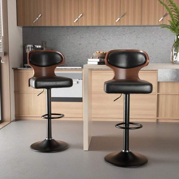 Vintage PU-Leder-Barhocker mit 360° Schwenkfunktion - Ergonomische L-Kurve-Lehne, Holz-Iron-Gestaltung, Tragen bis 120 kg - Retro Design für Küche, Bar, Café - Einfache Montage in 10 Minuten