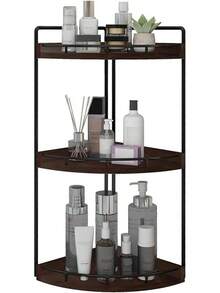 Vanity Tray,Wood Counter Organizer For Kitchen,Bathroom,Dresser (Black) 3-Tier Corner Bathroom Organizer Countertop For Storage - Walnut - View 1