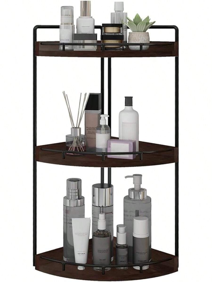Vanity Tray,Wood Counter Organizer For Kitchen,Bathroom,Dresser (Black) 3-Tier Corner Bathroom Organizer Countertop For Storage - Walnut - View 1