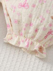 Mono de manga corta con estampado floral y lazo para recién nacida - Mameluco de bebé niña, mono de verano suave y cómodo