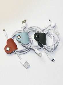 混色心形线缆收纳盒，耳机线绕线收纳盒，PU 皮革线缆收纳盒，男女通用礼品