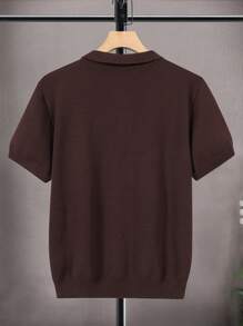 Camisa polo masculina retrô com estampa pied-de-poule de malha e manga curta