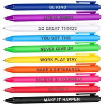 10 支励志名言伸缩圆珠笔，彩色散装励志墨水凝胶笔，适合学校和办公用品学校用品，返校 - 彩色 - 查看 1
