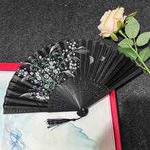 1 buc. Evantai pliabil în stil retro chinezesc cu ciucure, portabil pentru Hanfu și dans