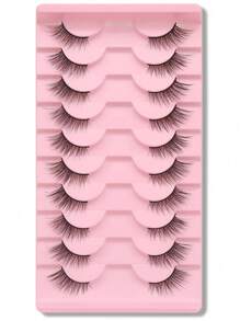 10 Pairs Naturally Cross Cat Eye Elongated Black Line Eyelashes, Suitable For Daily And Date Makeup, Eyes Elongated Design Strip Lashes, Lashes, Eyelashes, Fake Lashes