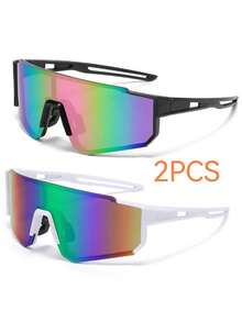 1/2/4 件男士彩色拼接环绕式骑行眼镜，防风，适合徒步和骑行 - 彩色 - 查看 18