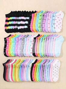 20 Pairs Of Women's Candy Color Random Pattern Lightweight Heart Stripe Wave Soft And Comfortable Casual Socks, Fun Design, Sweat Absorbing And Breathable - Multicolor - View 8