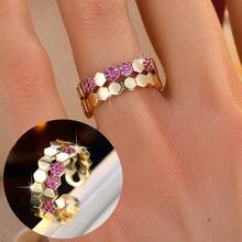 Cubic Zirconia Decor Cuff Ring - Yellow Gold - View 9