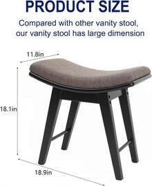 Vanity Stool With Rubberwood Leg, Makeup Bench With Concave Seat Surface, Vanity Bench, Padded Cushioned Chair, Piano Seat, Easy Assembly, Black - Black - View 3