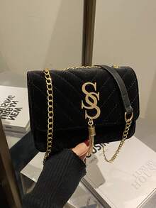 EMERY ROSE Women's Fashion Solid Color PU Leather Quilted Shoulder Bag, Versatile Flap Banquet Evening Chain Crossbody Bag, New Casual Square Vacation Travel Mobile Phone Coin Purse, Daily Commuting Messenger Bags For White Collar And Student - Black - View 4