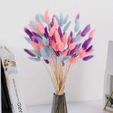 60 件蓝色兔子尾巴干花蒲苇干花装饰，17 英寸蒲苇花，干花装饰，波西米亚风婚礼装饰礼物生日毕业，秋季装饰，秋季