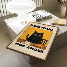 1 Black Cat Eating Breakfast "Bonjour Mon Amour" Canvas Printed Posters, Modern Wall Arts Decoration Painting Used For Coffee Shops, Homes, Bedrooms, Living Rooms, Kitchens, Bathrooms, Offices, Home Decoration, Decorating Houses, Hanging Decorations - Multicolor - View 7